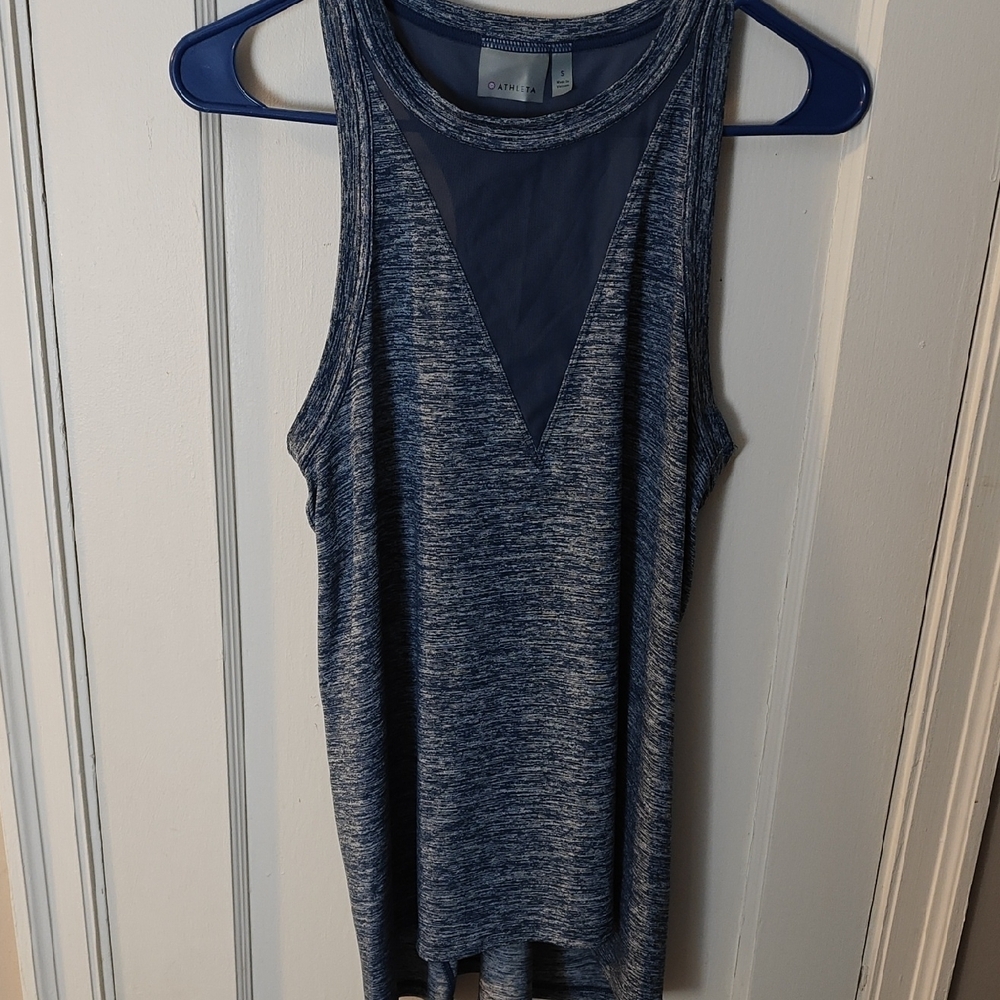 Athleta Blue Heathered Tank Top with Mesh Detail